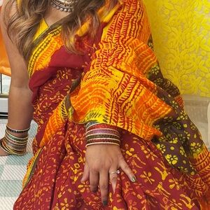 Vibrant Red and Yellow Sari
